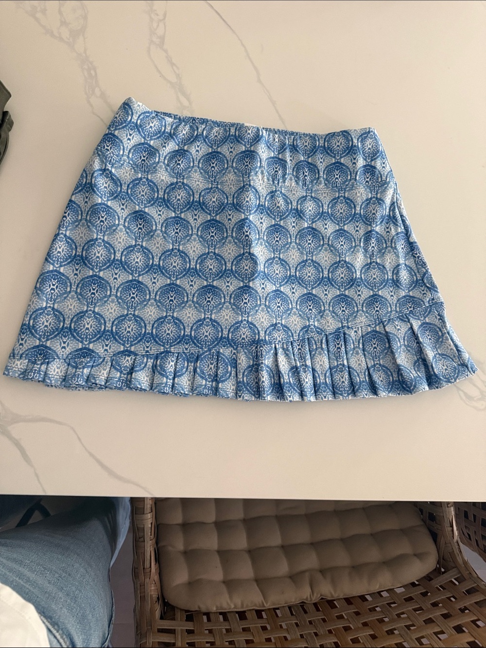 Sigrid Olsen Blue Printed Pleated-Hem Mini Skirt